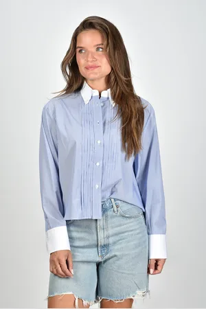 Academia Gestreepte blouse Miuccia met witte boord blauw
