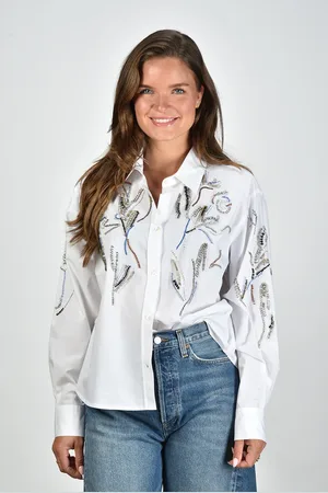 FORTE FORTE Blouse geborduurd met glinsterende kralen wit