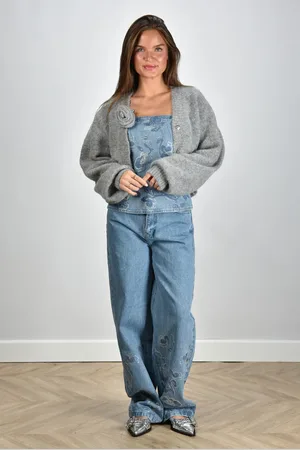 ROTATE Jeans wide leg Rhinestone blauw