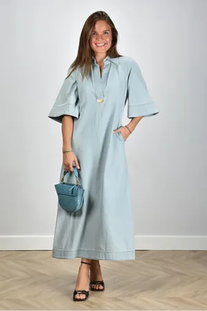 ZIMMERMANN Midi jurk Acacia Denim met wijde mouwen blauw