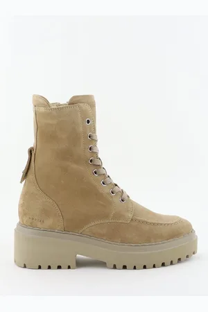 Nubikk Suede enkellaarsjes Fae Bobbi Fur met veters beige