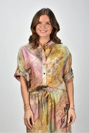 ZIMMERMANN Zijden blouse Tallow Relaxed met korte mouwen multicolour