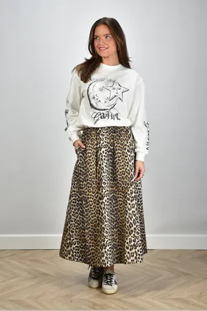 Ganni Lange rok met elastiek dierenprint