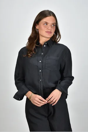 Academia Linnen blouse Mia met lange mouwen blauw