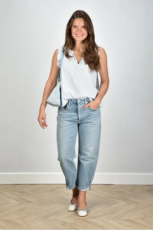 XiRENA V-hals top Bex met rushes in katoen blauw
