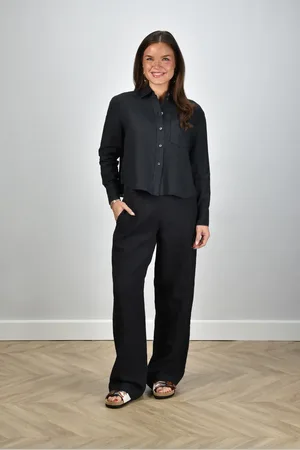 Academia Linnen broek Sary met elastische tailleband blauw