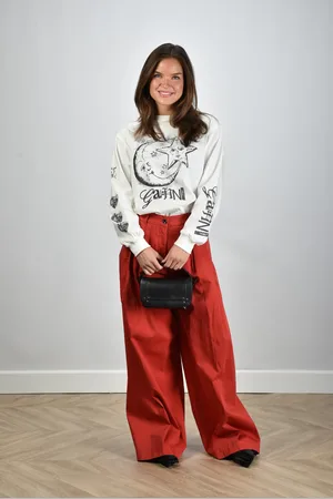 Nine In The Morning Wide-leg bandplooi broek Petra rood
