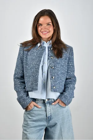 ANINE BING Cropped tweed jack Amber blauw