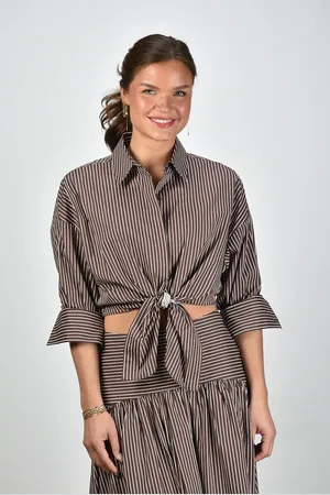 Staud Cropped blouse Lisa met streepjes bruin