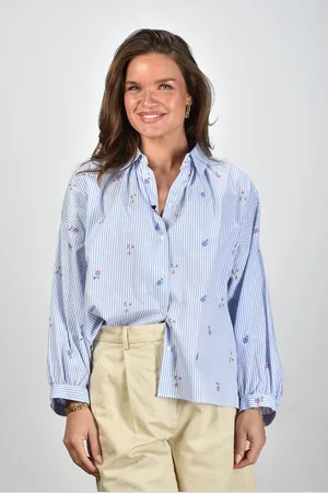 Max Mara Weekend blouse met borduursel Gilly licht blauw