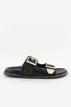 Toral Sandalen zwart met gouden gesp