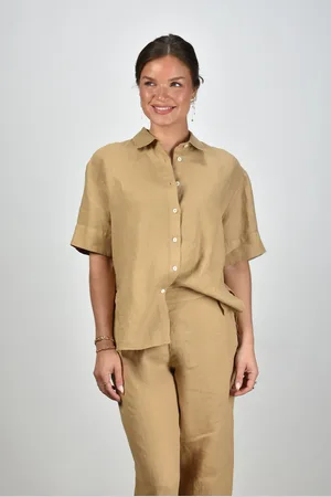 Academia Linnen blouse Zoe met korte mouwen beige