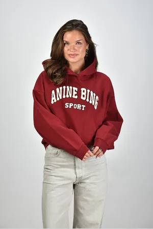 ANINE BING Trui Alec met capuchon en logo-opdruk rood