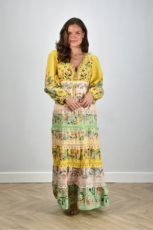 Farm Rio Maxi jurk met bloemenprint en lange mouwen multicolour