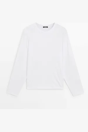 Massimo Dutti Dames - 100% Katoenen T-Shirt Met Lange Mouw - Wit - Xs
