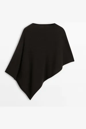 Massimo Dutti Dames - Asymmetrische Kasjmier Cape - Bruin - 01