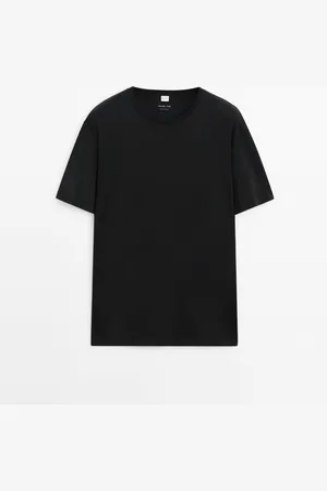 Massimo Dutti Heren - Satijnen Pyjama Met Lange Broek En T-Shirt Met Korte Mouw - Zwart - L