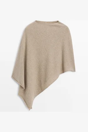 Massimo Dutti Dames - Asymmetrische Kasjmier Cape - Zand - 01