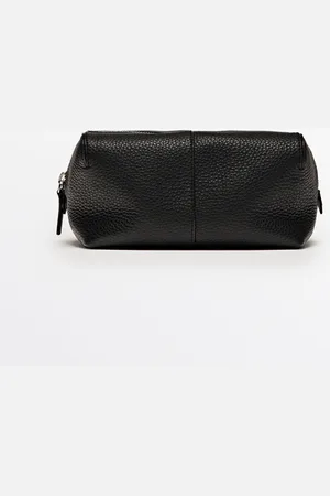 Massimo Dutti Heren - Toilettas Van Nappaleer Met Ritssluiting - Zwart - 01