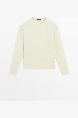 Massimo Dutti Dames - 100% Katoenen T-Shirt Met Lange Mouw - Licht Groen - L