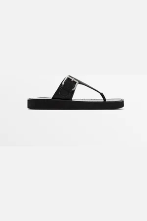 Massimo Dutti Dames - Platte Sandaal Met Plateauzool - Zwart - 36