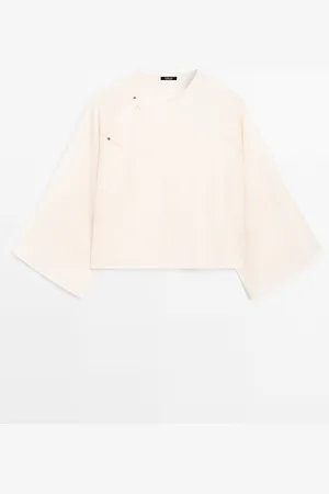 Massimo Dutti Dames - Soepelvallende Korte Japanse Blouse - Ecru - Xs