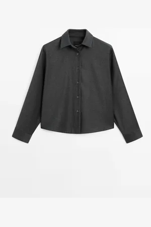Massimo Dutti Dames - Flanellen Overshirt Van Wolmix - Donkergrijs - L