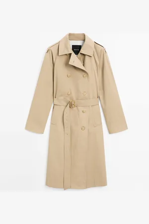 Massimo Dutti Dames - Klassieke Waterafstotende Trenchcoat - Beige - L