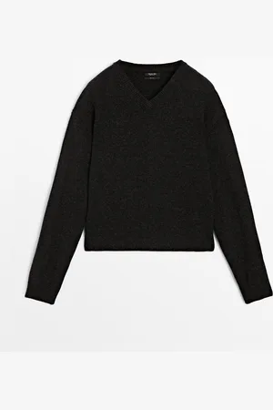 Massimo Dutti Dames - 100% Wollen Tricot Trui - Antracietgrijs - Xs