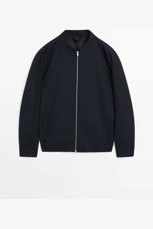 Massimo Dutti Heren - Twill Bomber Van Wolmix - Marineblauw - L