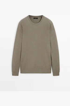 Massimo Dutti Heren - Tricot Trui Van Katoenmix - Lichtkaki - Xxl