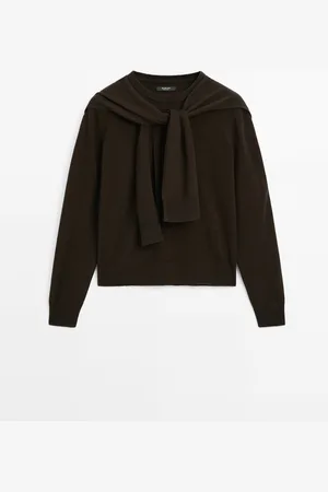 Massimo Dutti Dames - Trui Met Dubbele Knoop - Bruin - Xs