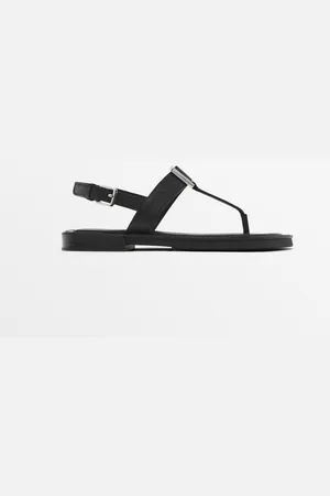 Massimo Dutti Dames - Sandalen Met Metalen Stuk - Zwart - 35
