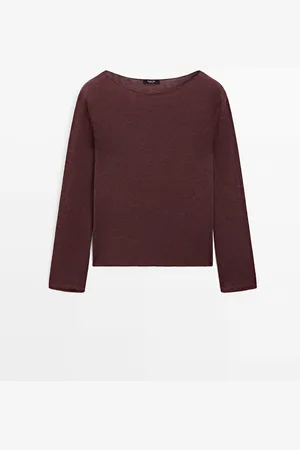 Massimo Dutti Dames - Tricot Trui Van Linnenmix Met Opengewerkt Patroon - Granaat - Xs