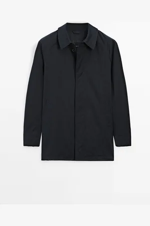 Massimo Dutti Heren - Korte Trenchcoat Van Katoenmix - Marineblauw - Xl