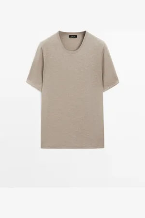 Massimo Dutti Heren - Tricot Trui Van Katoenmix Met Korte Mouw - Mink - S