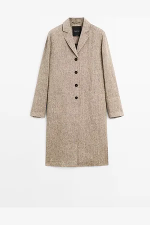 Massimo Dutti Dames - Lichtgewicht 100% Linnen Jas - Steen - Xs