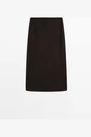 Massimo Dutti Dames - Lange Rok Van Wolmix Met Split - Bruin - L