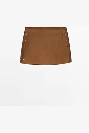 Massimo Dutti Dames - Suède Leren Minirok Met Eyelets - Verwassen - Xs