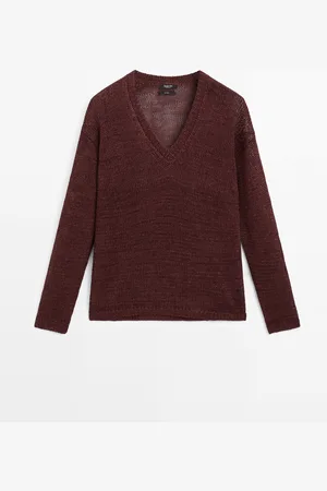 Massimo Dutti Dames - 100% Linnen Trui Met Opengewerkt Patroon - Terracotta - Xs