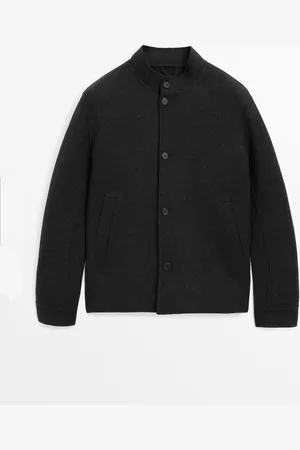 Massimo Dutti Heren - Bomberjack Van Dubbele Wolmix - Donkergrijs - Xxl