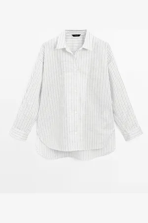 Massimo Dutti Dames - Gestreepte Blouse Met Detail Voor - Wit - Xs