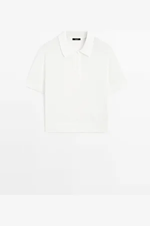 Massimo Dutti Dames - Polotrui Van Linnenmix Met Opengewerkt - Optisch Wit - Xs