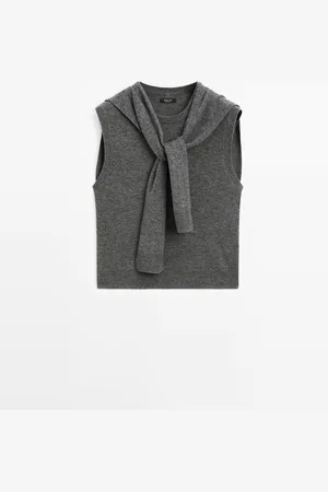 Massimo Dutti Dames - Gilet Van Wolmix Met Trui - Grijs - Xs