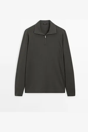 Massimo Dutti Heren - Tricot Trui Met Opstaande Kraag - Staal - S