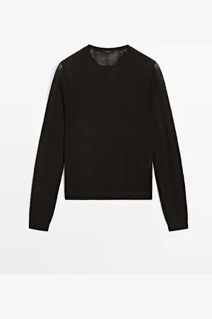 Massimo Dutti Dames - Opengewerkte Trui Van Wolmix - Bruin - Xs