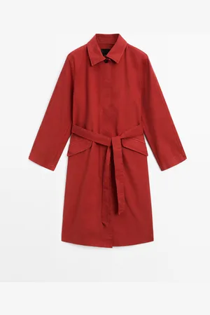 Massimo Dutti Dames - 100% Katoenen Trenchcoat - Rood - S