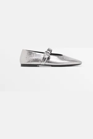 Massimo Dutti Dames - Metallic Ballerina Met Gesp - Zilver - 39