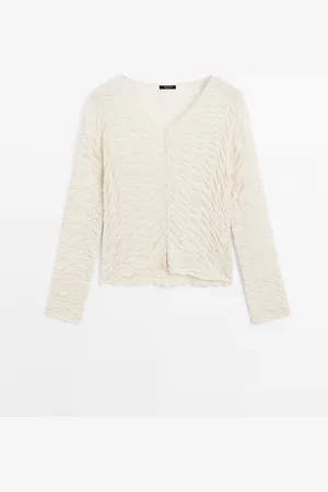 Massimo Dutti Dames - Strak Vest Met Plooi - Ecru - Xs