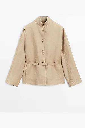 Massimo Dutti Dames - Soepelvallende 100% Linnen Kimono - Beige - M